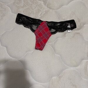 Victoria's Secret Black Lace & Red Plaid Thong